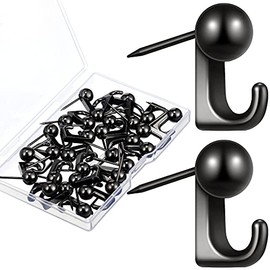 30 Pieces Metal Push Pin Hangers Pin Wall Hooks Picture Hanging Pin Picture Nails Frame Oil Painting Hooks on Wooden or Fabric Wall for Home or Office (Black)