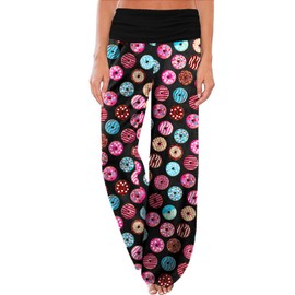 Gracyoga Women's Comfy Pajama Pants Wide Leg Lounge Palazzo Yoga Pants Stretch Casual Floral Print Fold Waist Pants