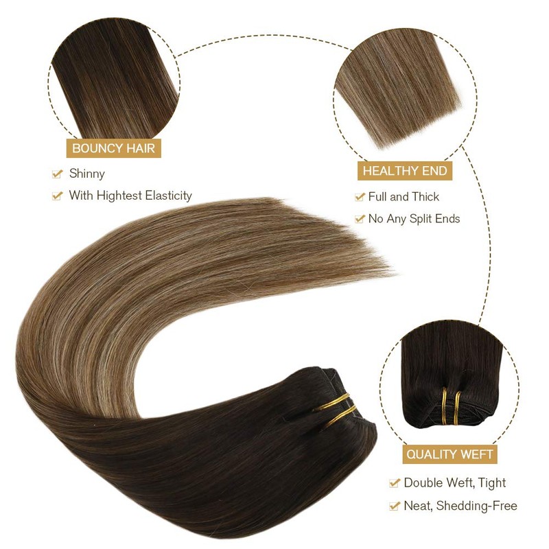 Ugeat Clip in Hair Extensions Balayage Hair Extensions Darkest Brown