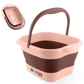 Collapsible Foot Bath Basin for Soaking Feet, Foot Soak Tub, Plastic Foot Bucket with Handles, Foldable Laundry Basket - Color: Pink Foot bath Basin