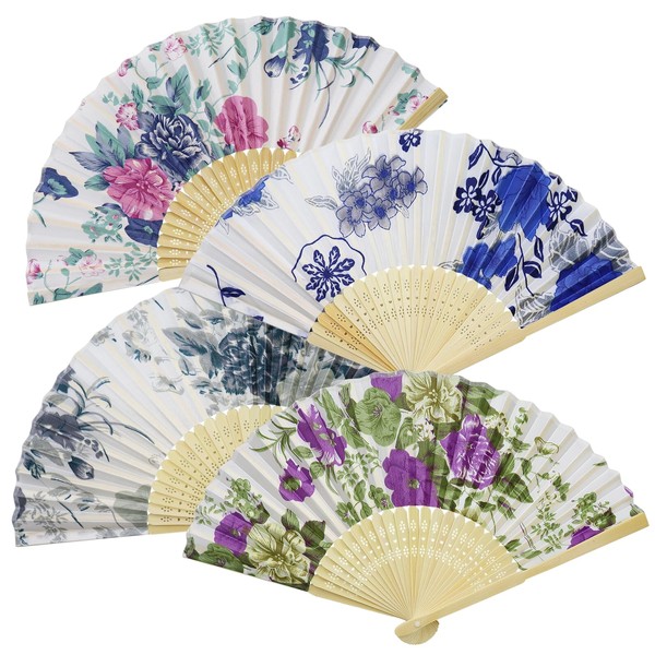 CATELL Pack of 4 Handheld Folding Fans, Foldable Fans, Bamboo