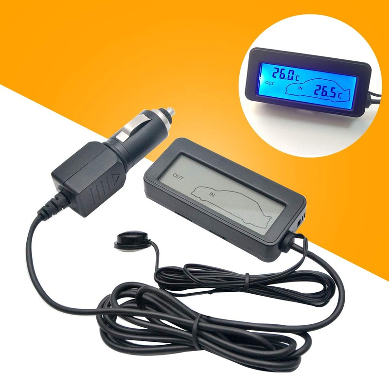 MASO DC12V Car Digital Thermometer LCD Car Inside/Outside Temp Meter