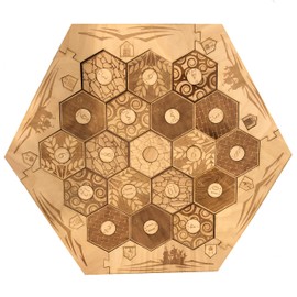 Wooden Game Board With Custom Laser Etched Terrain, Border and Number Tokens Compatible with Settlers of Catan Wooden Board Game
