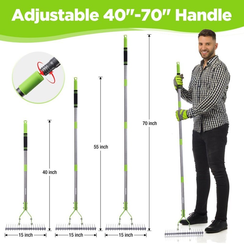 WORKPRO 15-Inch Thatch Rake for Lawns Heavy Duty Dethatcher Rake