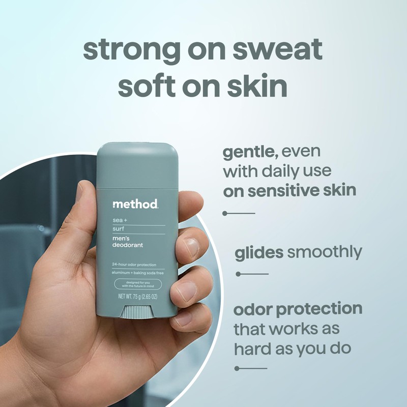 method Men's Deodorant Stick, Sea + Surf, for Sensitive Skin,