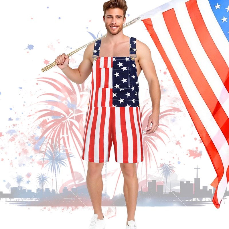 Yi-gog American Flag Coveralls for Unisex Bib Overalls Festival Jumpsuits