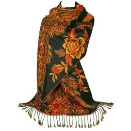 GFM® Pashmina Style Scarf in Peacocks Design (DK1909-KL)