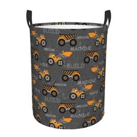 Gbuzozie Monster Trucks Excavator Tractor Round Laundry Hamper Storage Basket Toys Clothes Organizer Bin For Home Bathroom Bedroom Dorm Nursery, 62l