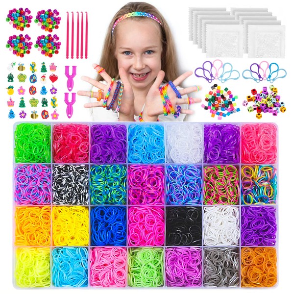 NEOWEEK 11900+ Rubber Bands for Bracelet Making Kit, 28 Colors Loom Bands Refill Kit for Kids Girls to DIY Rubberband Bracelets, Jewelry, Creativity Craft Gift