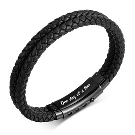 VNOX Sobriety Bracelet for Men, One Dat at a Time Sobriety Addiction Recovery Gift for Men, Mens Braided Leather Bracelets,Faith Inspirational Birthday Christmas Jewelry Gifts（Inside）