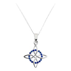 JOYARIS - Dije Nudo De Bruja Con Zirconias Amuleto En Plata Solida 925 + Cadena Plata Ley 925 50 cm (Azul con Figaro 3x1)