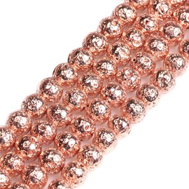 SHGbeads Rose Gold Metallic Plated Gemstone Loose Volcanic Rock Beads for Jewelry Making Round 4mm 15 Inch Rose 10mm 10mm