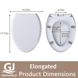 GDHeHKJi Elongated Toilet Seat with Soft Close Hinge, White PP Material Toilet Seat Cover, 17.72 x 14.37 Inch, Quiet & Non-Slip with 4 Bumpers, Easy to Install and Clean for Standard Bathrooms