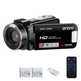 ORDRO B320 1080P 30FPS Video Camera Recorder, Full HD 30MP 18X Digital Zoom Camcorder, YouTube Vlogging Camera Infrared Night Vision, 3.0 Inch Flip Screen, 2 Batteries, Remote Control(Black)