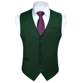 HISDERN Mens Waistcoats Green Waistcoat for Men Gentlemen Suit Vest uk Formal Wedding Party Plain Solid Color Waistcoats,Forest Green,L