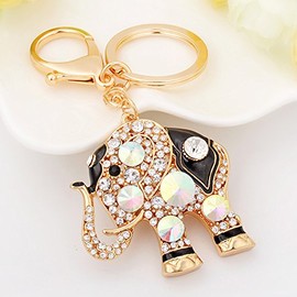 EASYA Cute Elephant Keychain Sparkling Crystal Rhinestones Keyring Pendant for Women Bag Charm (Black)