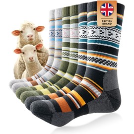 Tmani Merino Socks Men Women Thermal Socks Hiking Socks Outdoor & Trekking Socks Anti-Blister Padded Work Socks Winter Socks, multicolor(2)-3 pair