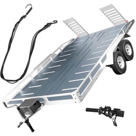 hopsupRC Alloy Trailer Kit with Elastic Kinetic Winch Strap Upgrades for 1/10 1/8 Crawler Cars SCX10 SCX10 II SCX10 III TRX4 TRX6 D90 Red cat Gen7 Gen8，Silver with Titanium(Trailer Size:22.5IN*14.2IN)