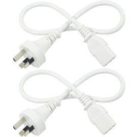White 0.5M Monitor Power Cord Kettle Lead C13 to 3-Pin Aus Pulg Power Cables 240V Socket Lead 2 Pack