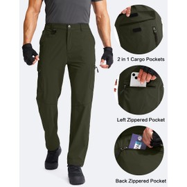 G Gradual Men's Hiking Cargo Pants Water Resistant Quick Dry Lightweight Outdoor Tactical Pants for Men with Multi Pocket (Olive, M)