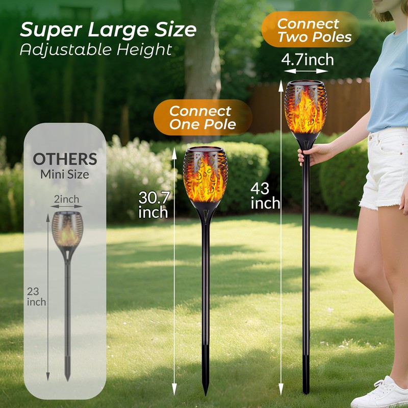 Walensee Solar Tiki Torches with Flickering Flame,96 LED Solar Torch