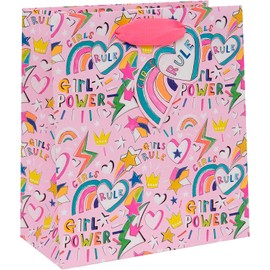 Glick Luxury Gift Bag, Medium Gift Bag, Celebration Gift Bag, Paper Salad Juniors Girl Power Gift Bag, Gift Wrap Bag, 200x225x100mm, Multi-Colour