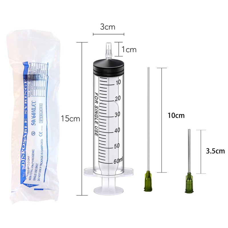 TOUFEIYUAN シリンジ60ml キャップと14Gの鈍い針で、オイルグルーインクシリンジクラフトコーティング業界向け接着剤シーラント潤滑剤実験室科学 (60ML+長い針)