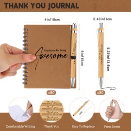 Honoson 80 Sets Inspirational Spiral Notebooks Pen Set 4 x 6 Inch Thank You Gifts Bulk Employee Appreciation Gifts Thank You for Being Awesome Journal for Employe Coworker Team (Brown)