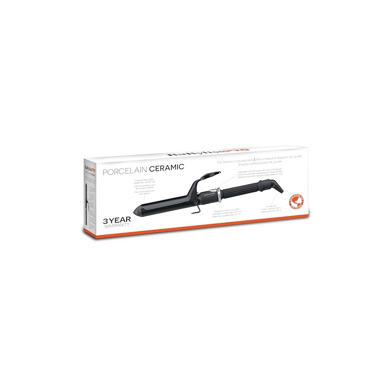 BaBylissPRO Porcelain Ceramic 1 1/4 Inch Curling Iron, Hair Styling