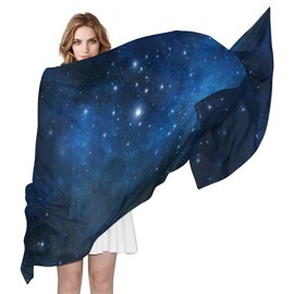 MRMIAN womens Universe Galaxy Space Starry Night Sky Long Silk Chiffon Wrap Stole Scarf, Blue, Medium