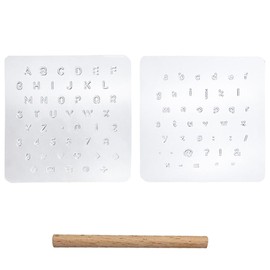 Leathercraft Engraving Sheet, For Leather Crafts, Leather Tool Set, Hammer, Alphabet Hammer Set, Perforation, DIY, Handmade Parts, Bags, Shoes, Decorations, Wooden Sticks, 2 Pieces, 3.1 x 3.3 inches