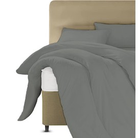 Dazzle Collection® 100% Egyptian Cotton 300 Thread Count Duvet Cover With Pillow Case | Bedding Set (Single, Grey)
