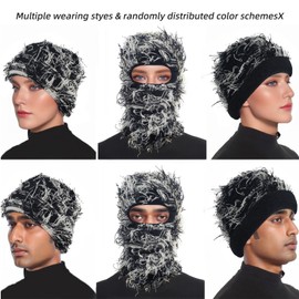 Ezovino Distressed Balaclava Ski Mask, Knitted Full Face Mask for Men/Women Blackwhite