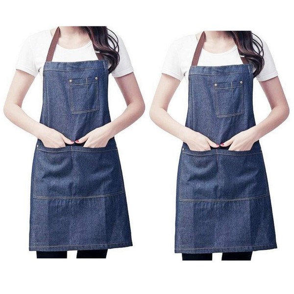 JZK 2 x Denim Jean Adjustable Kitchen Apron with Big