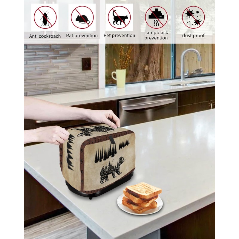 Toaster Covers 4 Slice Slot Vintage Black Bear Pine Tree