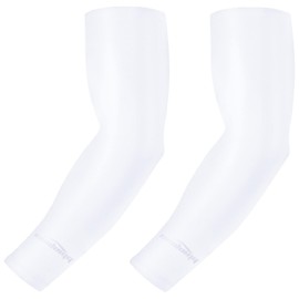 COOLOMG Arm Sleeves Compression Bandage Non-Slip Anti UV Sports Bicycle Volleyball Basketball for Women Men Children 1 Pair White XS