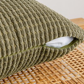 EMEMA Corduroy Granule Throw Pillow Covers Decorative Cushion Covers Square Soft Pellets Solid Pillowcase for Sofa Bedroom 16x16 Inch 2 Pieces Olive-green