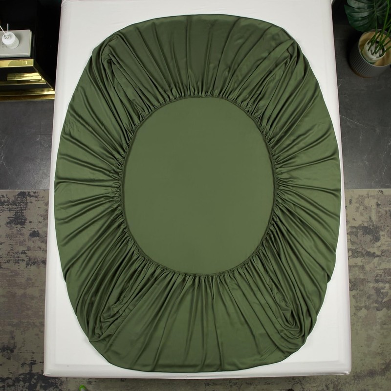 Bamboo Fitted Sheet 200 x 200 cm Green Olive Green