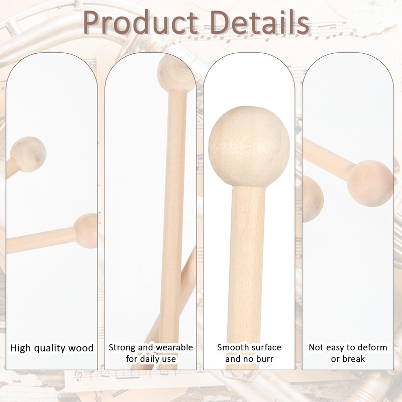 2Pcs Wood Xylophone Mallets, 7.5 Inch Percussion Sticks for Xylophone