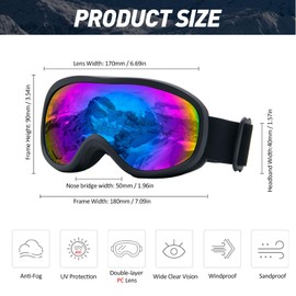 YAMEIZE Ski Goggles Skiing Snowboard Goggles for Men Women OTG Over Glasses Anti-fog UV Protection Sports Protective Windproof Skating Skiing Goggles Cycling Motorcycle