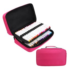BOMKEE 60 Slots Marker Organiser Case, Large Marker Case for 60 Markers Large Capacity Marker Storage Bag Pen Case Pencil Bag with Carry Handle, Rose-red, Suitcase organiser