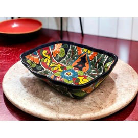 Colorful Talavera Scalloped XL Serving Dish | Mexican Pottery Casserole | Large Salad Bowl 14"x11"x4.5"