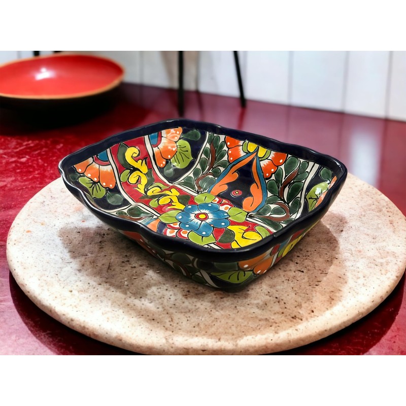Colorful Talavera Scalloped XL Serving Dish | Mexican Pottery Casserole