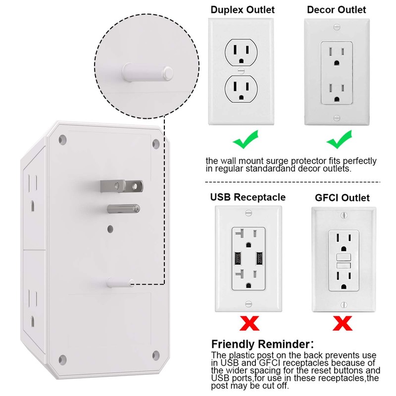 Outlet Extender Surge Protector - NUOZHI 6 Outlet Splitter with