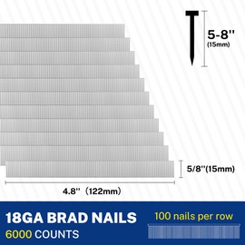 WORKPRO 5/8'' 18 Gauge Brad Nails, 6000 Count Finishing Nails, Universal Brad Nail Gun Nails for Pneumatic & Electric Brad Nailers