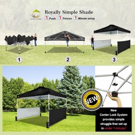 CROWN SHADES 10x10 Pop up Canopy Tent Instant Canopy with 150D Silver Coated Fabric Including 2 Half Sidewalls, 4 Ropes, 8 Stakes, 4 Weight Bags, STO 'N Go Bag, Black
