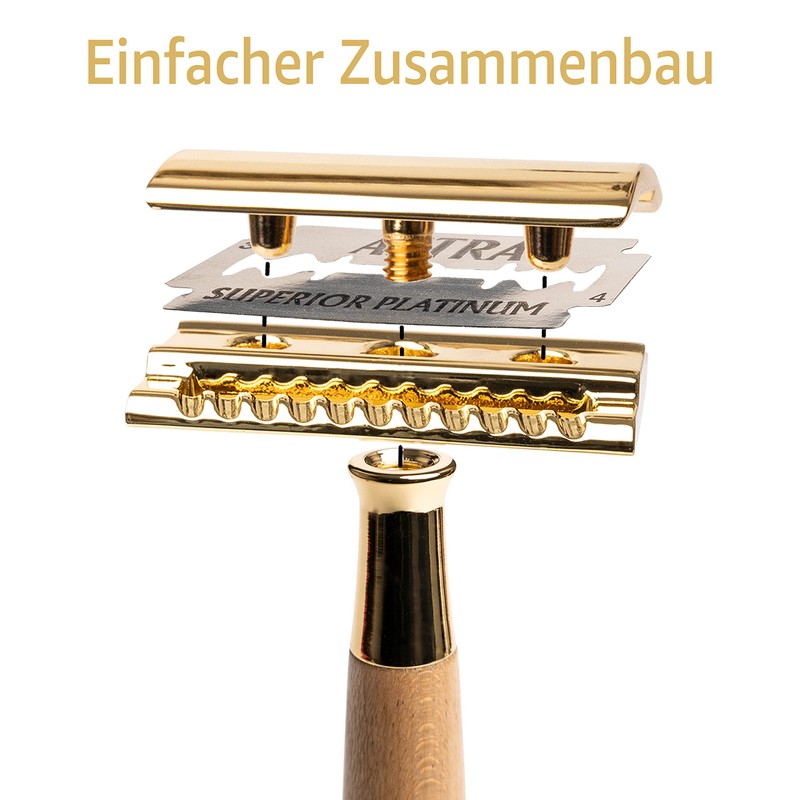 ANYMALE® Gold Edition Maple Wood Safety Razor - Includes 5