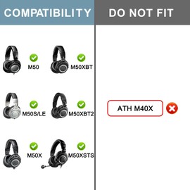 SOPROM Protein Leather Replaceable Headband Pad Kit for Audio Technica ATH M50, M50X, M50XWH, M50XBT, M50XBT2, M50S/LE Headphones, Easy DIY Installation Black