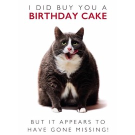 Noel Tatt Male/Female Funny Birthday Card - General Card for Men/Women - Big Greedy Cat - Eco-Friendly and Recyclable