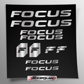 Stickersland® Sticker Set Compatible with Frame Focus MTB Mountain Bike and Helmet | Sticker Stickers with Logos | Stickersland® (Shiny Silver Metallic)